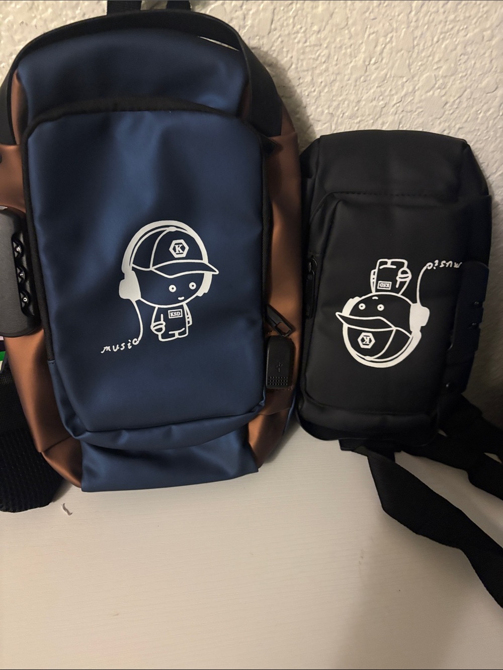 Navy and Black Cartoon Print Backpack Duo